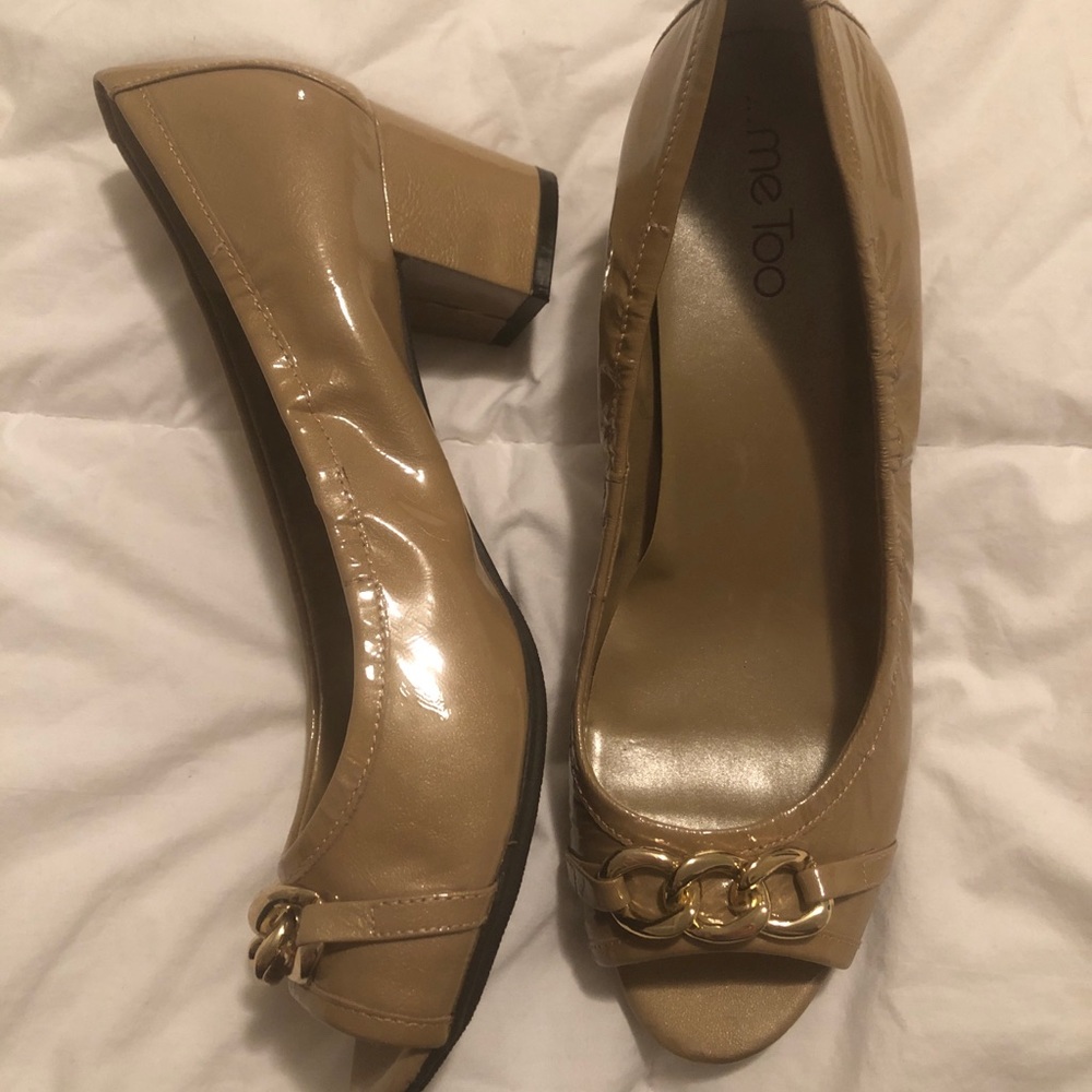 Tan and gold heels